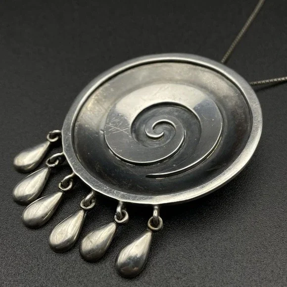 Vintage Sterling Taxco Mexico Miguel Garcia Martinez VJC Swirl Pendant Brooch - Picture 2 of 7